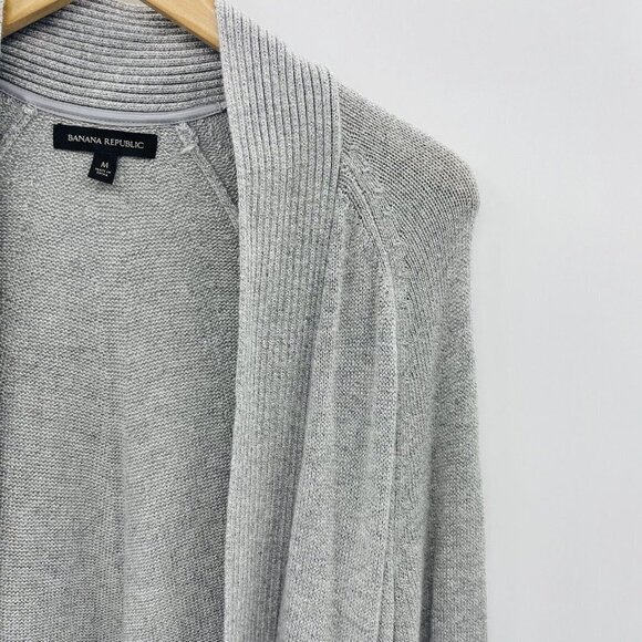 Banana Republic Womens Medium Open Front Cardigan Sweater Vegan Leather Pockets - Picture 3 of 6